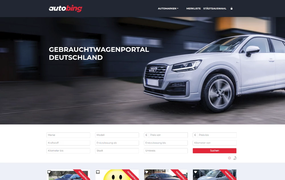 Autobing.de - Autoportal - Umfangreiche Webseite zur Vermittlung von Fahrzeugen