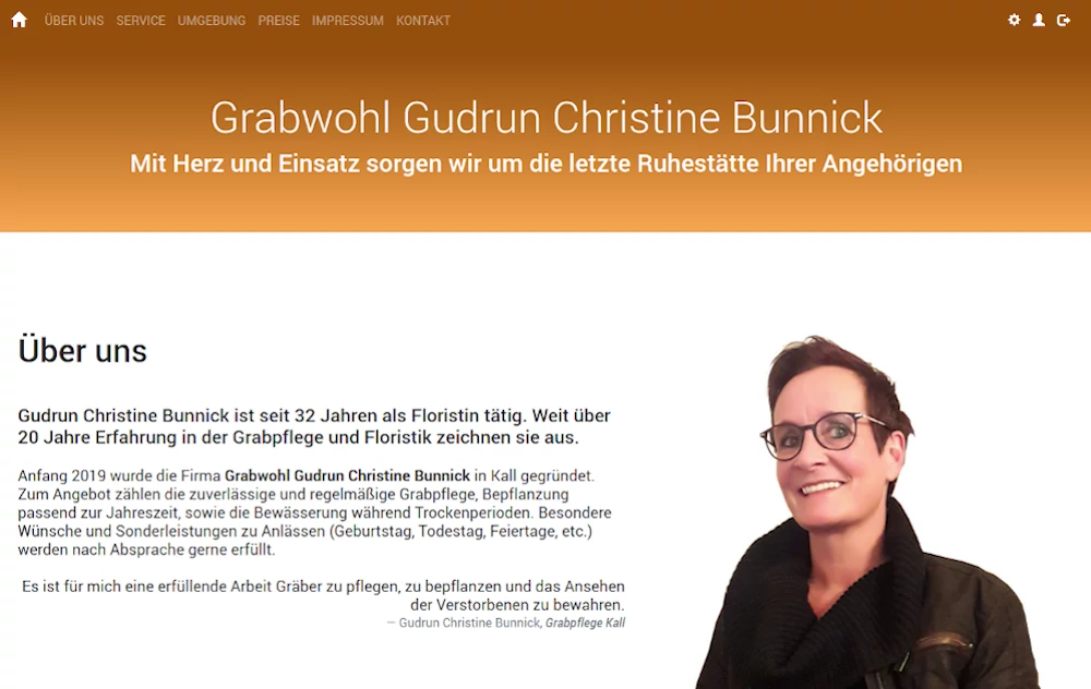 Grabwohl Gudrun Christine Bunnick - Webseite mit Plugin zur Erstellung von Vertragsunterlagen