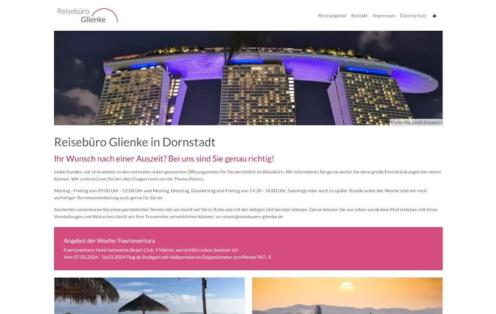 Reisebüro Glienke - Webseite